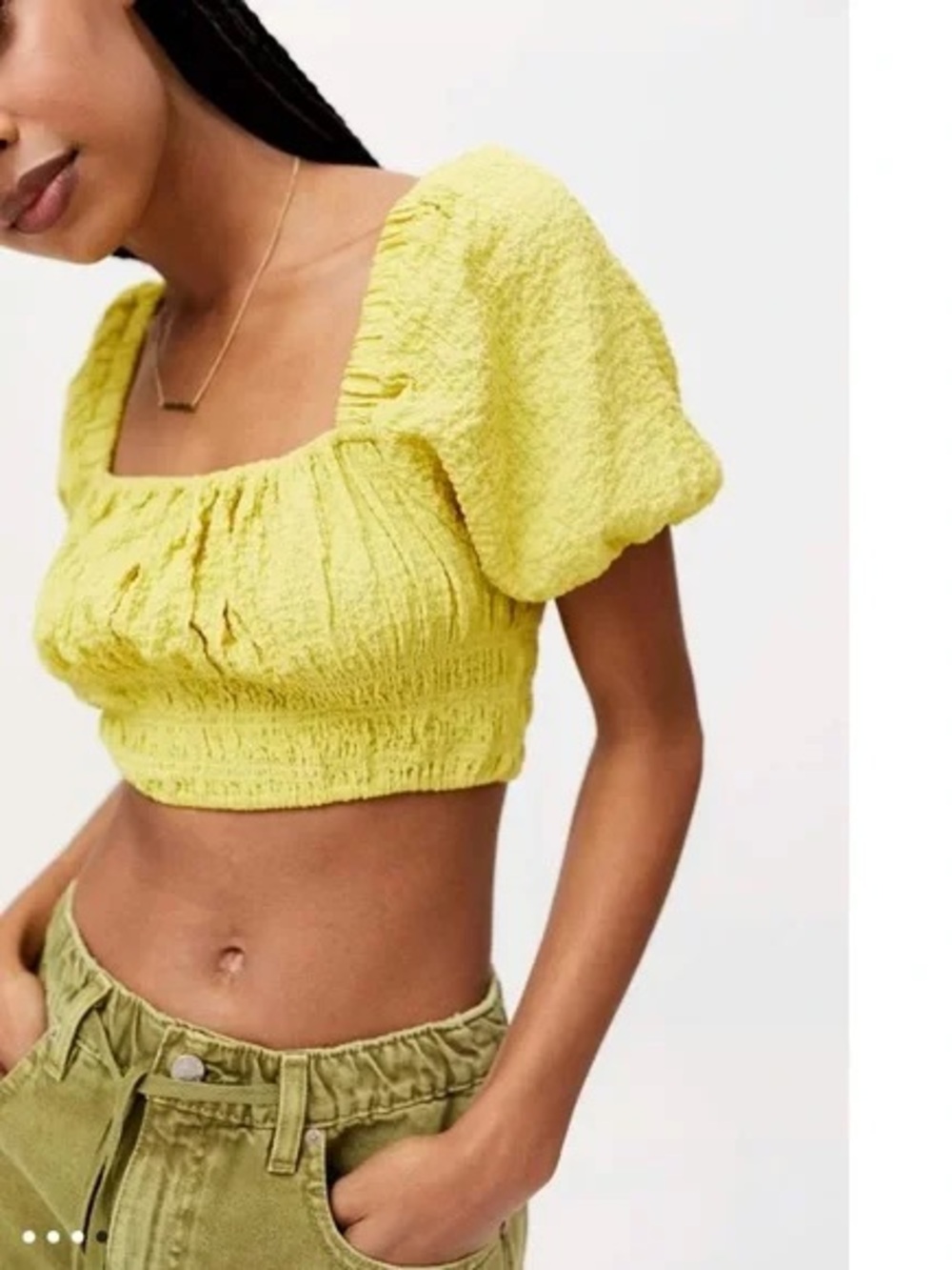 NWT Urban Outfitters Chartreuse Viscose blend Puff Sleeve Crop Top